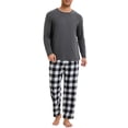 thumbnail image 1 of INSPIRAR CHIC Conjunto de Pijamas de Dos Piezas para Hombre, de Manga Larga, Color Sólido, Patrón de Cuadros, L Negro Blanco, 1 of 5