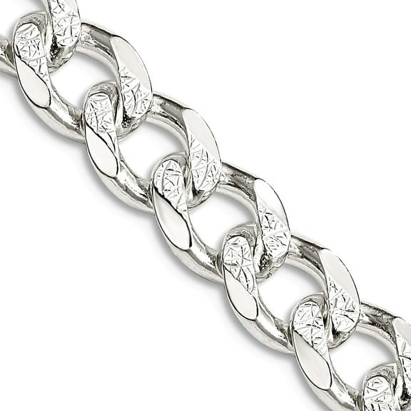 925 Sterling Silver Solid Polished 8mm Pave Curb Chain Necklace 24 Inch Lobster Claw Chain Necklace for Women and Men