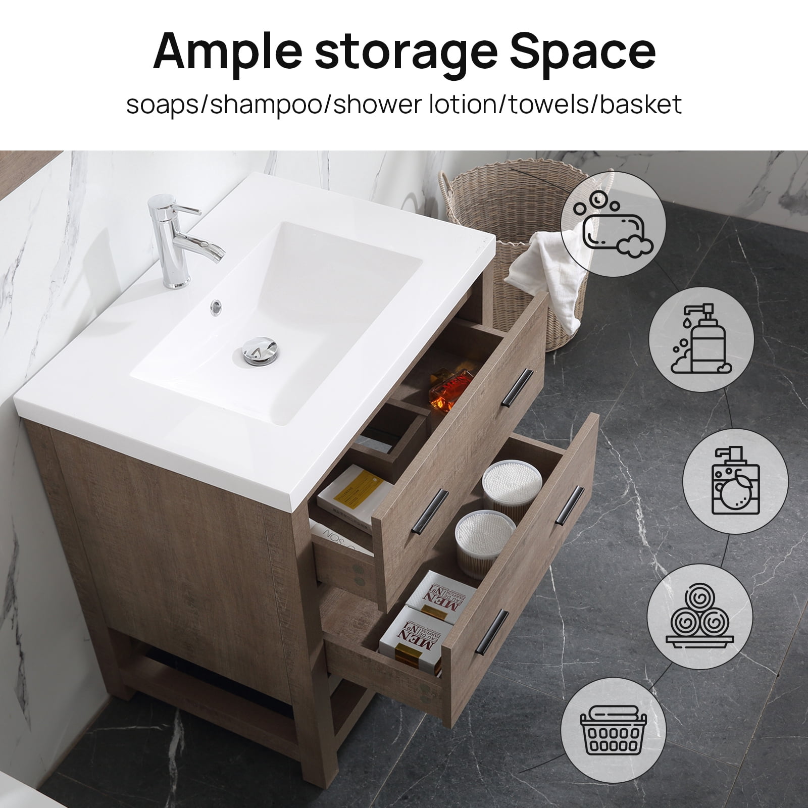 Wonline 30" PB Board Bathroom Vanity with Undermount Sink&Mirror