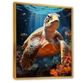 thumbnail image 2 of Designart "Imaginative Coral Reef" Animals Turtle Floater Framed Canvas Wall Art, 2 of 5