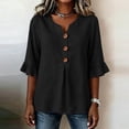 thumbnail image 2 of GERsome 3/4 Ruffled Sleeve T-Shirts for Women Button Down V-Neck Casual Business Work Summer Tops,Black,Size L, 2 of 7