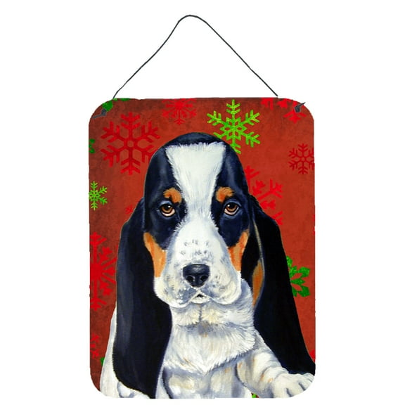 Carolines Treasures LH9329DS1216 Basset Hound Red and Green Snowflakes Holiday Christmas Wall or Door Hanging Prints