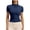 Navy, variant on LEKWK Athletic Jacket Women Short Sleeve Stand Collar Workout Tops Slim Fit Full Zip Stretchy Comfy Solid Shirt Summer Fashion Casual Running Yoga Outfits
