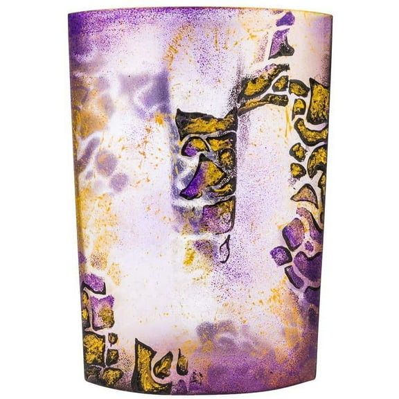 Victoria Bella 10" Decorative Vase, Abstract Purple Potal, European Glass with a Handmade Unique Pattern