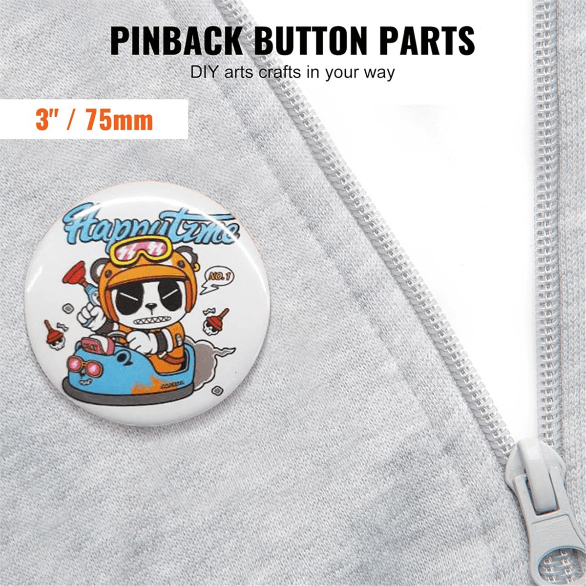 TOP! 200 Sets 3 Inch 75mm Pin Back Button Parts for Maker Machine, DIY Round Badge