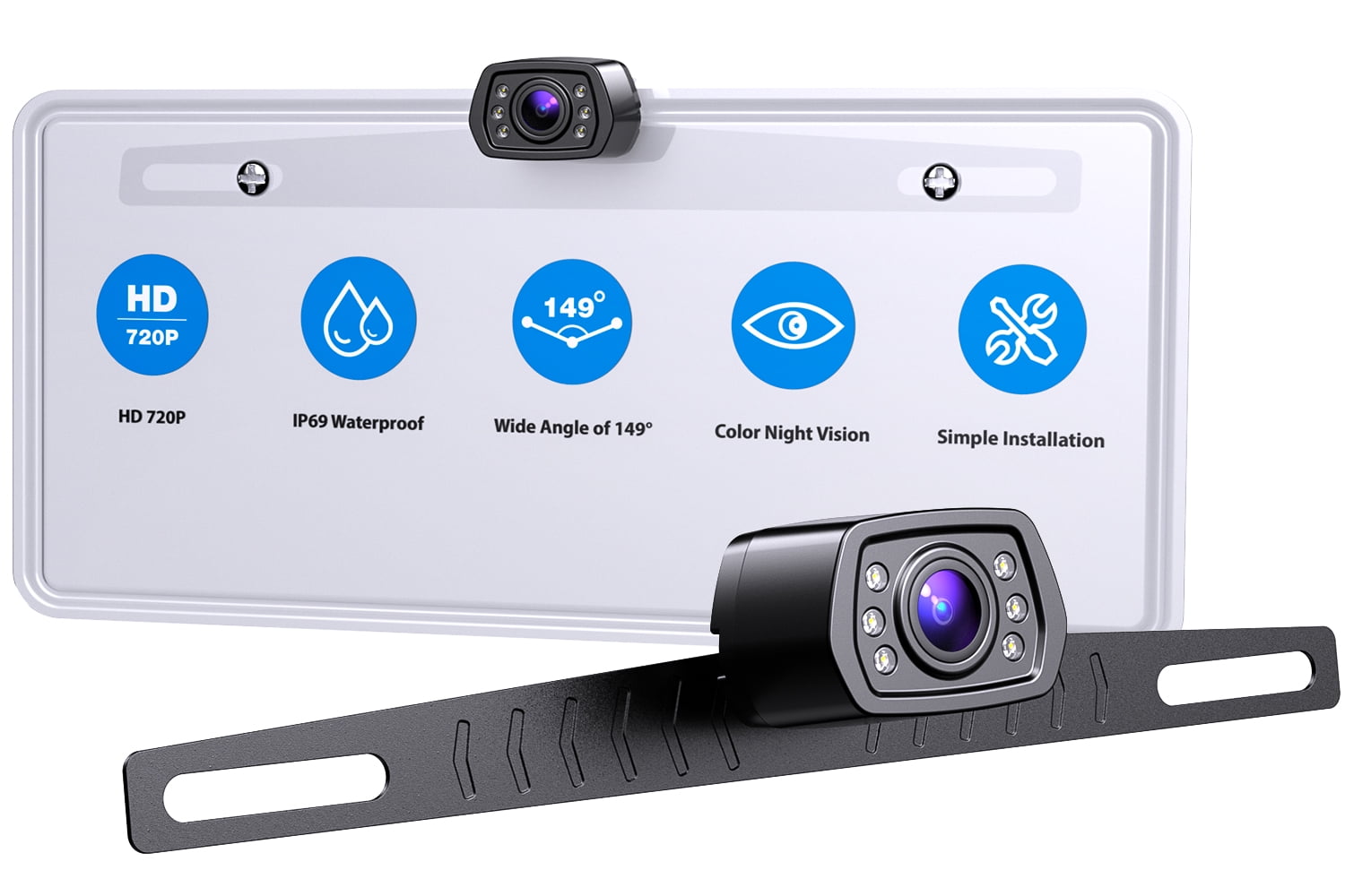 ZEROXCLUB B2 Car Backup Camera, License Plate Reverse Camera with 6 Auto LED Lights Night Vision HD Rear View Parking Camera for Car Truck Pickup SUV Trailer 149° Wide View IP69 Waterproof