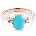 thumbnail image 2 of Gem Stone King 1.63 Ct Oval Green Turquoise White Diamond 18K Rose Gold Plated Silver Ring (Size 8), 2 of 4