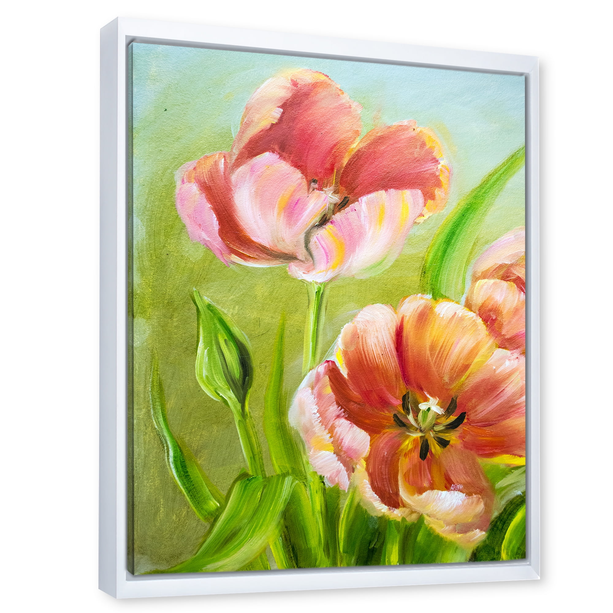 Designart 'Ancient Red Tulips Flowers III' Traditional Framed Canvas Wall Art Print