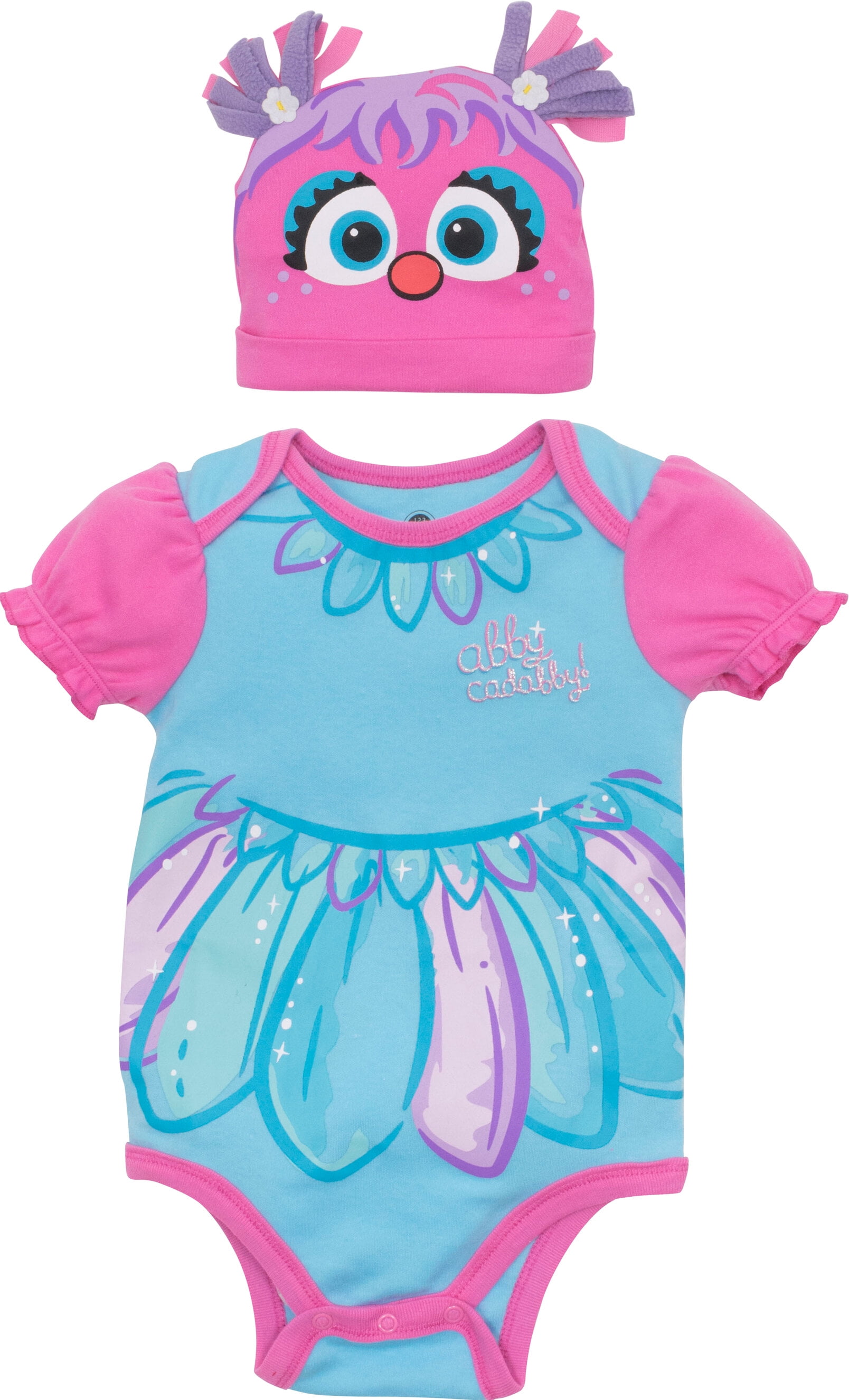Sesame Street Abby Cadabby Newborn Baby Girls Costume Short Sleeve Bodysuit & Hat Blue 3-6 Months