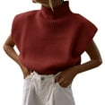 thumbnail image 1 of GDREDA Gilet Chandail pour Femmes 2024 Col Montant Manches Courtes Décontracté Tricot Chandail Débardeur Sans Manches Vêtements d'Automne Rouge,G, 1 of 9