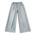 thumbnail image 4 of Girl's Baggy Jeans Casual Elastic Waist Girls Jeans Size 8 Bootcut Stars Patch Wide Leg Denim Pants for Girls with Pockets Size 8-9 Years 2_Light Blue, 4 of 6