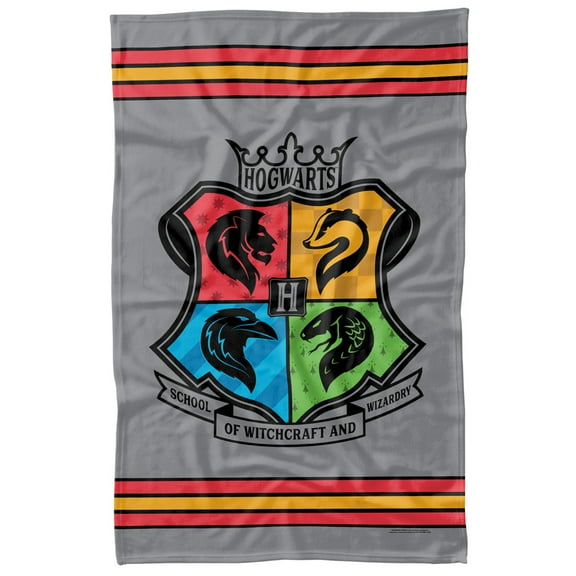 Harry Potter Blanket, 36"x58" Harry Potter Hogwarts Neon Pinstripe Logo Fleece Blanket