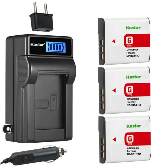 Kastar 3-Pack NP-BG1 NP-FG1 Battery and LCD AC Charger Compatible with Sony Cyber-shot DSC-W150, Cyber-shot DSC-W170, Cyber-shot DSC-W200, Cyber-shot DSC-W210, Cyber-shot DSC-W215 Cameras
