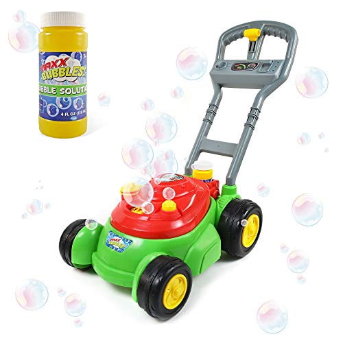 Oak Leaf Bubble Mower 12oz and 24oz Gift for Kid Baby Toddler and 3 Bubble Sticks Kid Lawn Mower Machine Outdoor Push Toys with 3 Bubble Solutions 