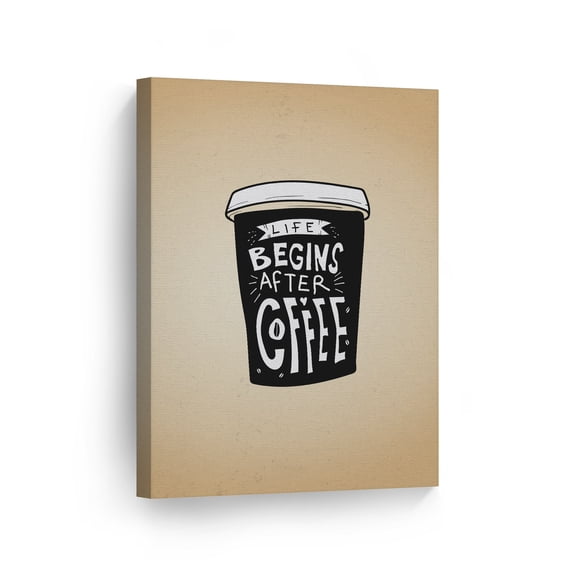 Smile Art Design Life Begins After Coffee Lettering on Black Cup Canvas Wall Art Print Coffee Sign Kitchen Decor Quote Inspirational Gift Farmhouse Restaurant Office Coffee Shop Dining Room 28x19