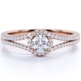 thumbnail image 1 of JeenMata Anillo de Compromiso con Halo de Cuerpo Dividido de 1 Quilate de Forma Redonda, Bisel Doble Pavé, Baño de Oro Rosa de 18 K sobre Plata, 1 of 4