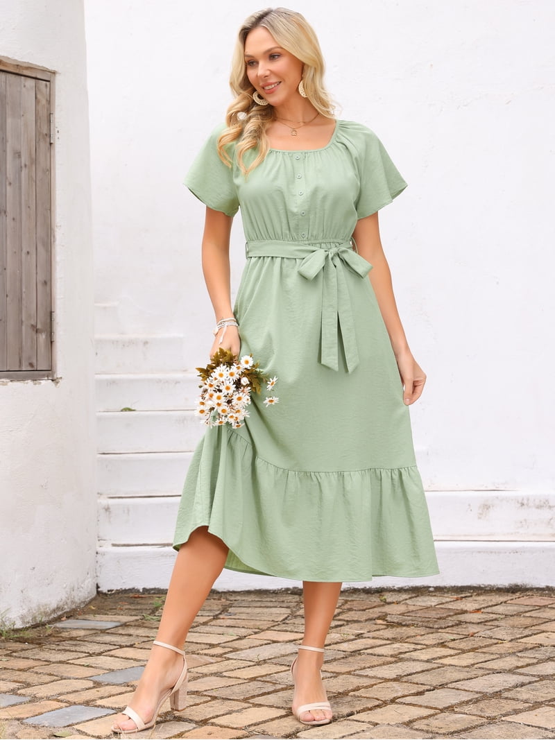 light green ruffle dress DARING DIVA Women's Flutter Short Sleeve Maxi with Tie Waist M Wine Red spt-tagged