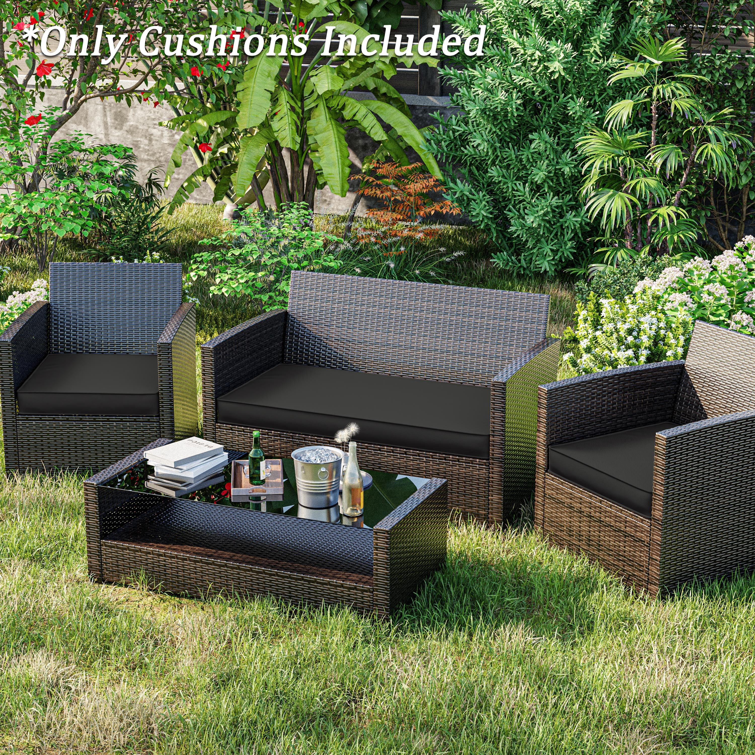 Pakunoda Outdoor All-Weather Patio Loveseat and Chair Seat Cushion Replacement Set of 3, Black