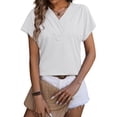 thumbnail image 3 of NFTOEIULA Women Fold V Neck Raglan Short Sleeve Chain Jacquard T-Shirt, 3 of 7