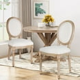 thumbnail image 5 of French Dining Chairs Set of 4 Beige Natural Fabric Round Back with Solid Wood Legs and Frame for Bedroom Dining Room Kitchen, 5 of 6