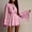 Pink, variant on Blmnix A Line Dresses Dresses for Women Peplum Petite Short Dress Dress Crew Neck Mini Long Sleeve Pink Adjustable Waist Casual Summer Dress M