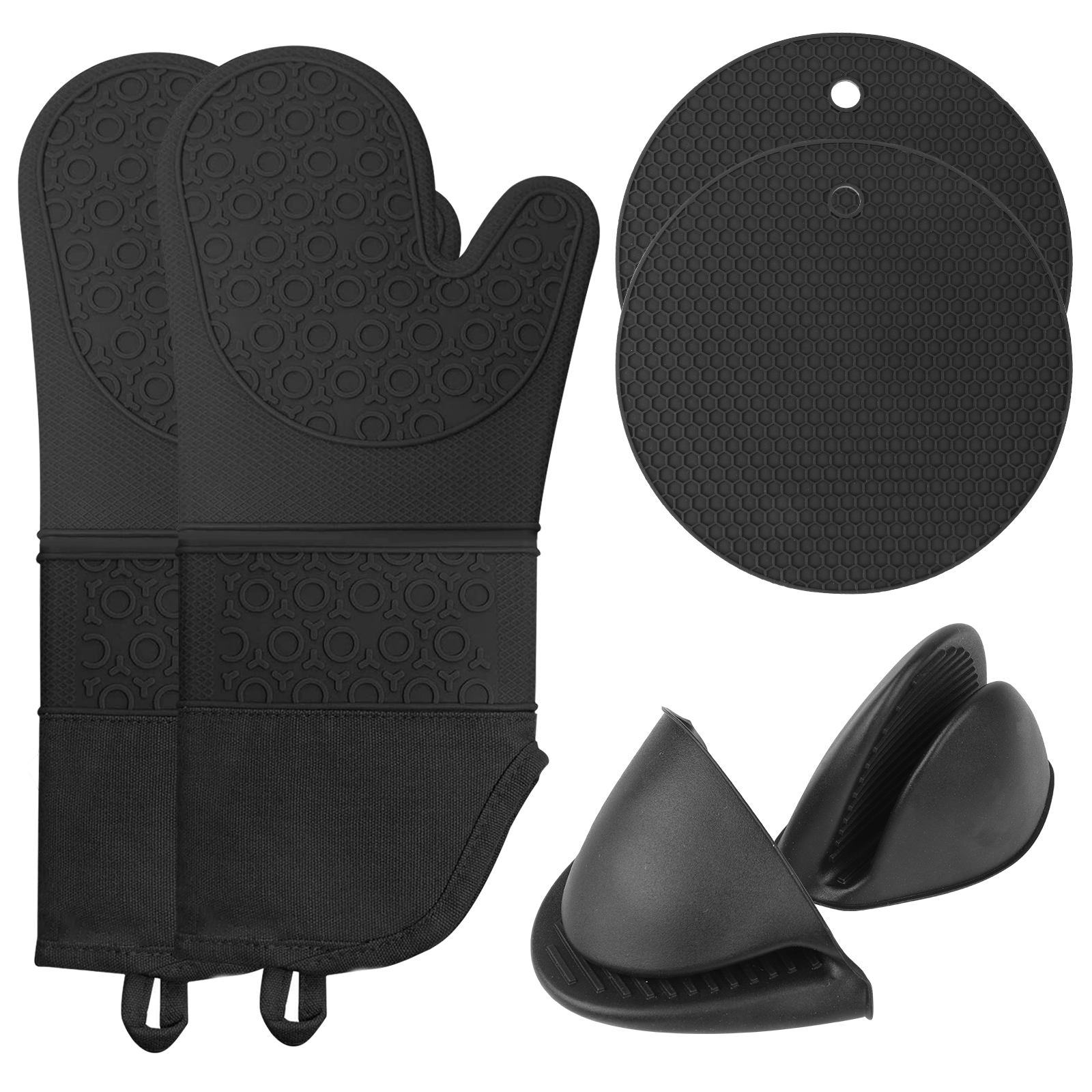 SUPTREE Kitchen Oven Mitts and Pot Holders Set Silicone Oven Gloves