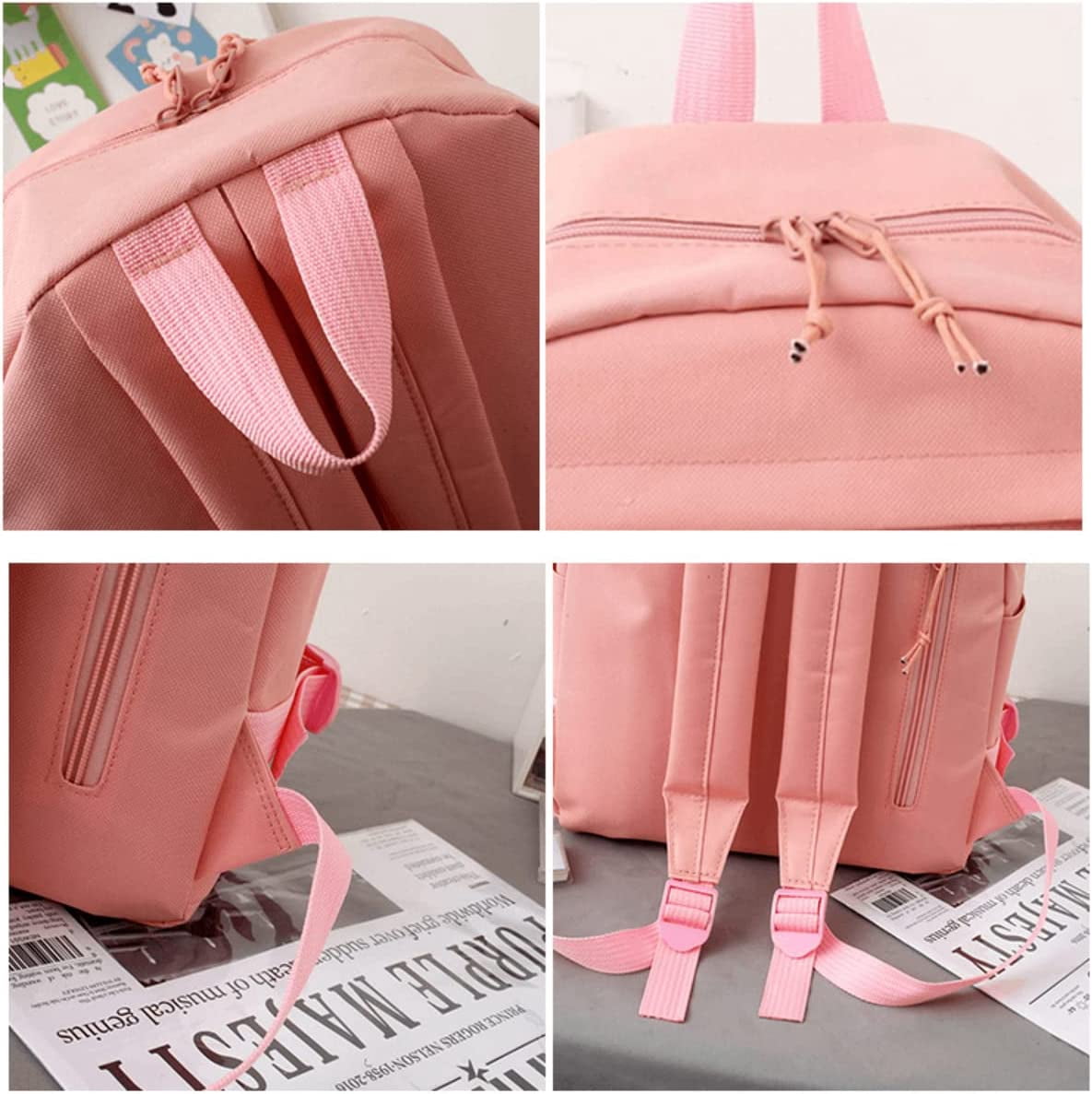 5Pcs Kawaii Cute Backpacks Combo Set with Bear Pendant & Pins - Back To School Supplies Japanese Anime Student Daypack Bag Kit with Tote