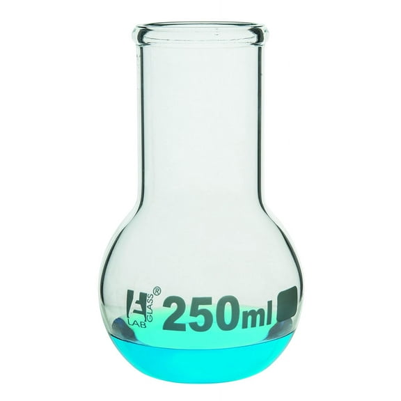 Boiling Flask, 250ml - Borosilicate Glass - Flat Bottom, Wide Neck - Eisco Labs