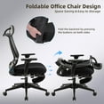 thumbnail image 4 of Foldable Office Chair with Foot Rest, Ergonomic Office Chair with Adjustable Lumbar Support, Headrest, Armrest, Home Office Desk Chairs for Space Saving, Work from Home, Black, 4 of 9