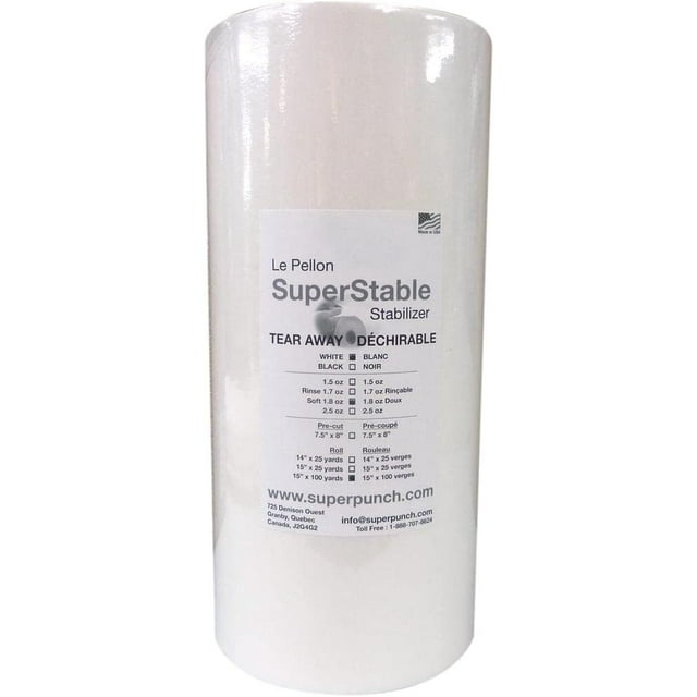 Soft Tear Away Stabilizer White 1.8 oz 15 Inches x 100 Yard Roll. SuperStable Embroidery Stabilizer