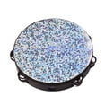 thumbnail image 2 of 10 Inch Wooden Radiant Tambourine Handbell Hand Drum with Double Rows Jingles Shining Reflective Drum Head Percussion Instrument Toy for Adults Kids Dancing Singing Party Broken Glass Pattern, 2 of 7