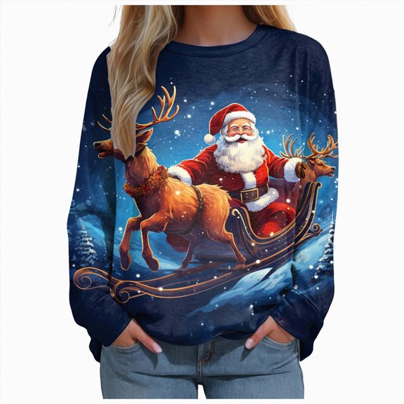 Futezty Womens Long Sleeve Tops Christmas Print Sweatshirts Fall Pullover Crewneck Soft Elegant Shirts Boho for Women