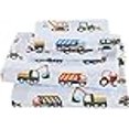 thumbnail image 3 of Fancy Linen 4pc Sheet Set Under Construction Zone Trucks Tractors Light Blue Red Yellow Dark Blue, 3 of 4