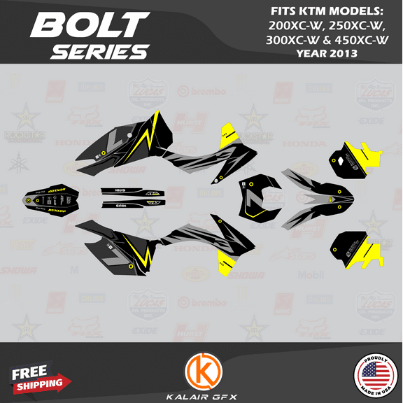 Kalair GFX Graphics Kit for Ktm 200XC-W, 250XC-W, 300XC-W, and 450XC-W (2013) Bolt Series