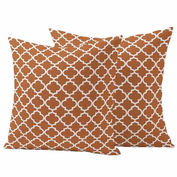 Orange Moroccon Outdoor Waterproof Pillow Covers, Farmhouse Country Minimalist Geometric Decorative Square Throw Pillowcase Sofa Cushion Sham for Patio/Couch/Chair, 16"x16" 2 Pack