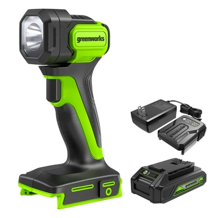 Greenworks 24V Cordless LED Flashlight Kit, 200lm Handheld Light, 2Ah Battery and Charger Included