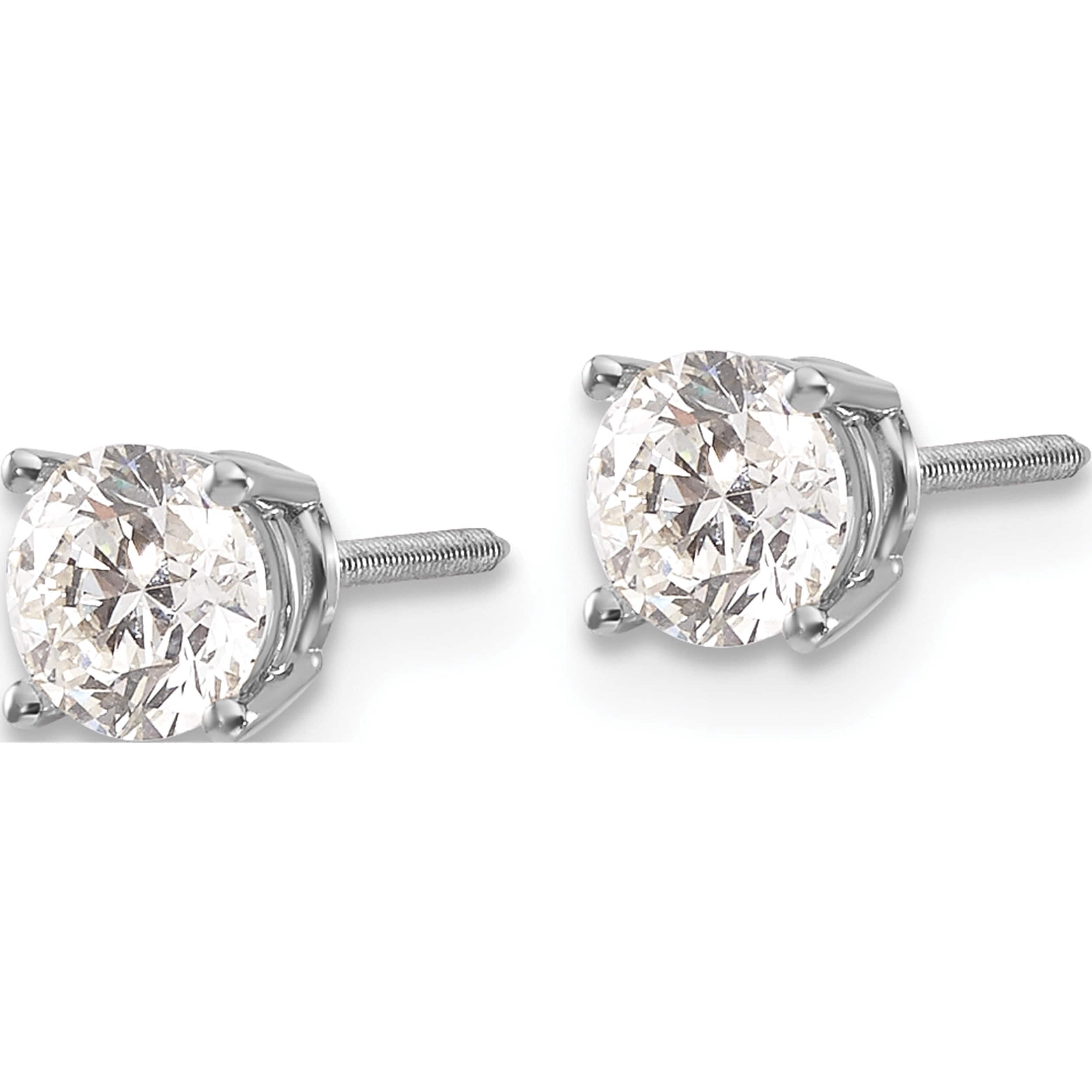14K White Gold 14Kw 1.00Ct Si3 G-I Diamond Stud Thread On/Off Post Earrings (5 X 5) Made In United States st3-100w