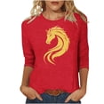 thumbnail image 3 of TaTaai Womens New Year 2026 Print Three Quarter Sleeve Round Neck Casual Top Holiday Celebration Blouse Festival Party Wear Gift, 3 of 5