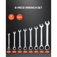 thumbnail image 2 of KFFKFF 8-Piece Ratcheting Wrench Set with Organizer Rack, Cr-V Steel, Metric Sizes 8 mm to 19 mm, Suitable for Household, Garage, Workshop, Auto Repairs, and Emergencies, 2 of 9