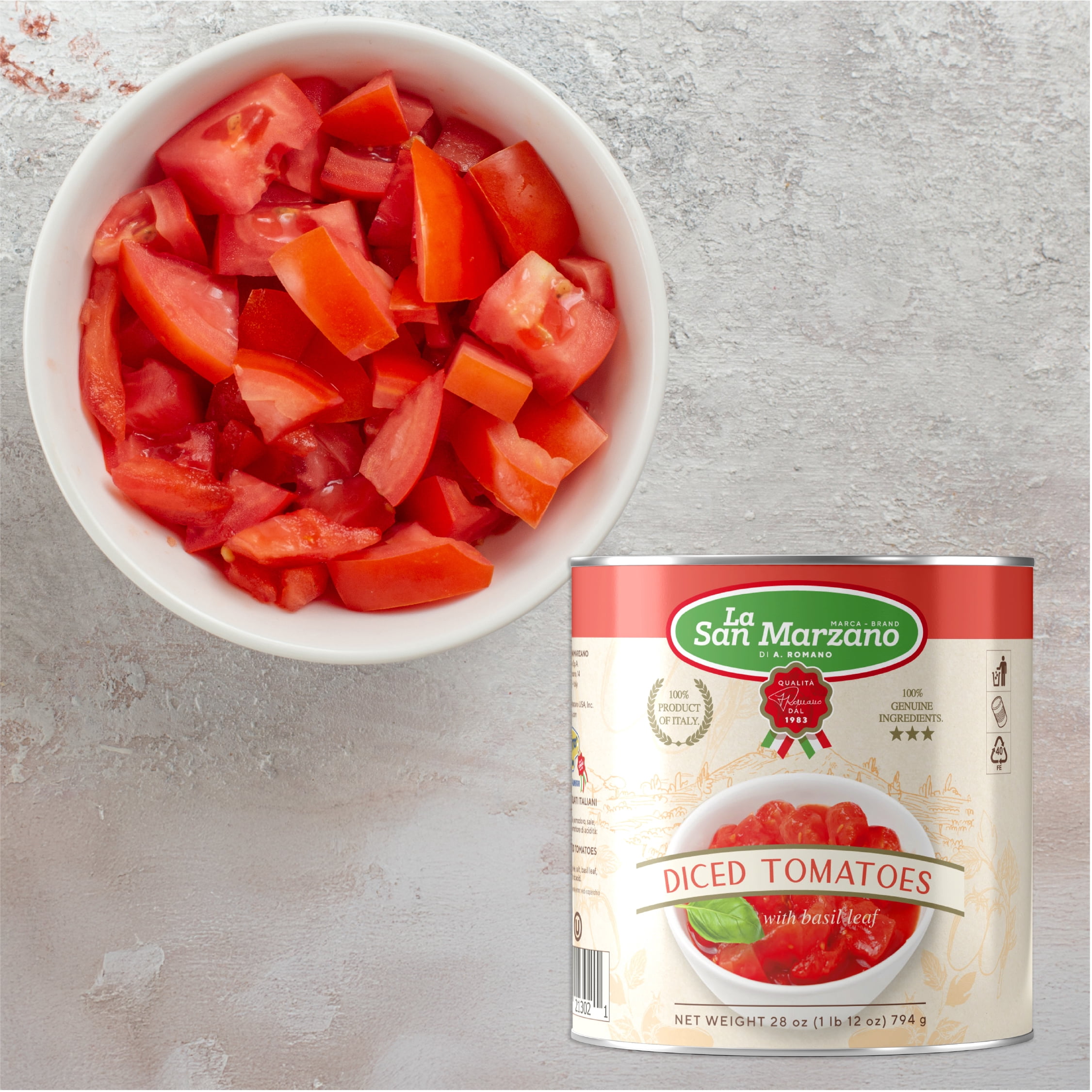 La San Marzano Italian Diced Chopped Crushed Tomatoes with Basil 28oz can (Pack of 6)