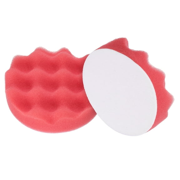 Uxcell 2pcs Buffing Sponge Pads 4" Polishing Wheel Waffle Finishing Grip Pad Car Buffer Polisher with Hook and Loop Back for Car Detailing Polishing Waxing, Red