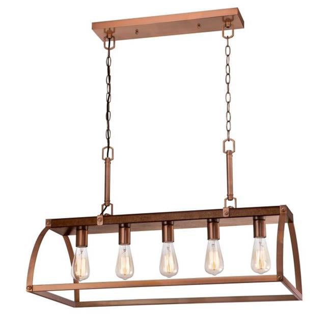 5 Light Chandelier Barnwood Finish with Washed Copper Accents