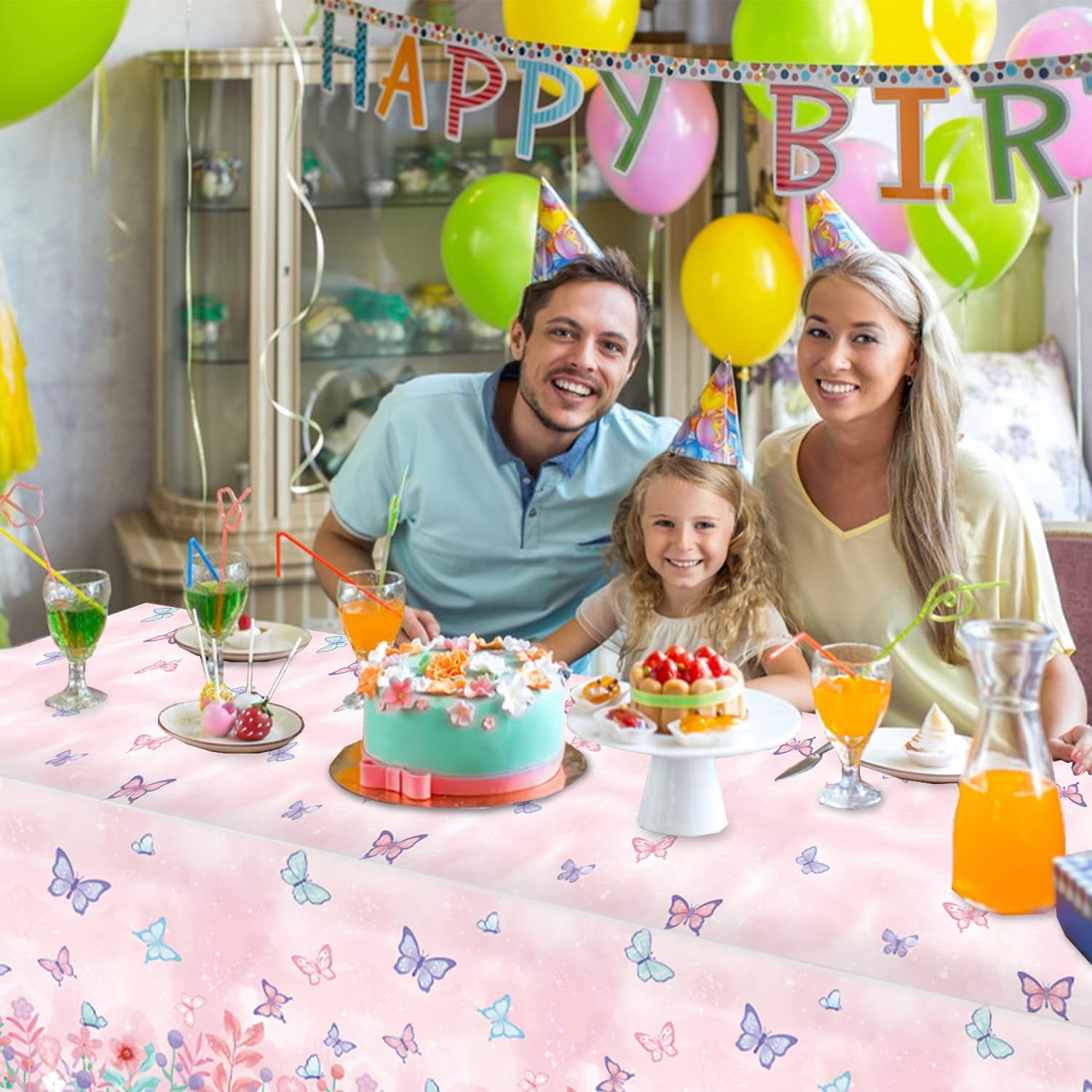 Disposable Butterfly Tablecloth Set, 4 Pack 54 X 108 Inch Plastic Table Covers For Kids And Girls Birthday Party Decorations, Butterfly Theme