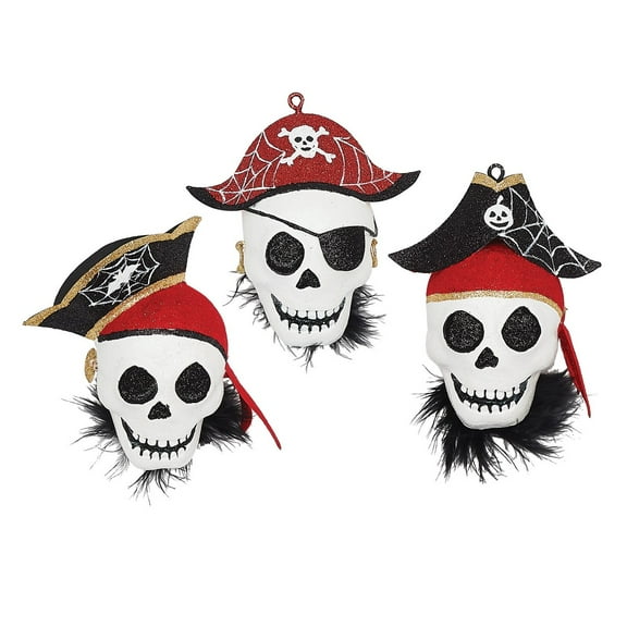 3-Piece Pirate Cove Skull Head Halloween Ornament