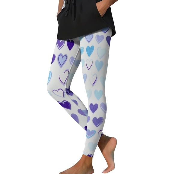 Ecqkame Leggings de la Saint-Valentin pour Femmes, Imprimé de Cœurs, Pantalon de Yoga, de Sport et de Mise en Forme, Décontracté, Extensible aux Hanches, Pantalon Moulant, Blanc, TG