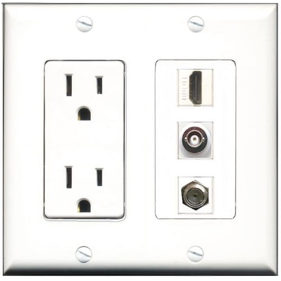 RiteAV - 15 Amp Power Outlet 1 Port HDMI 1 Port Coax 1 Port BNC Decorative Wall Plate