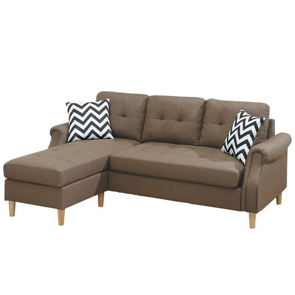 Pemberly Row Fabric Reversible Sectional Sofa Set in Light Coffee Color