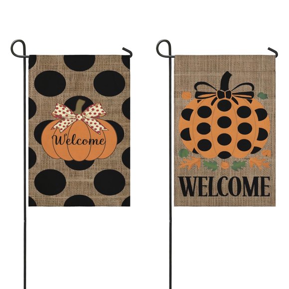 Welcome Fall Pumpkin Farmhouse Harvest Garden Flag Double Sided Yard Flag for Garden Lawn Farmhouse Thanksgiving Christmas Autumn Signs Garden Flags 12.5x18inch 2 Pack