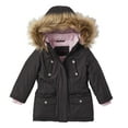 thumbnail image 2 of Girls Fleece Lined Heavy Winter Parka Jacket Coat Faux Fur Trim Zip-Off Hood - Black (4), 2 of 7