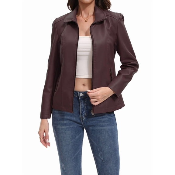Faux Leather Jacket for Women Motorcycle Fashion Zip Up Coat Trendy Going Out Jackets Coffee S